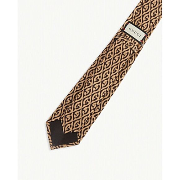 Gucci GG Rhombus Print Silk Tie In Brown - Picture 2 of 5